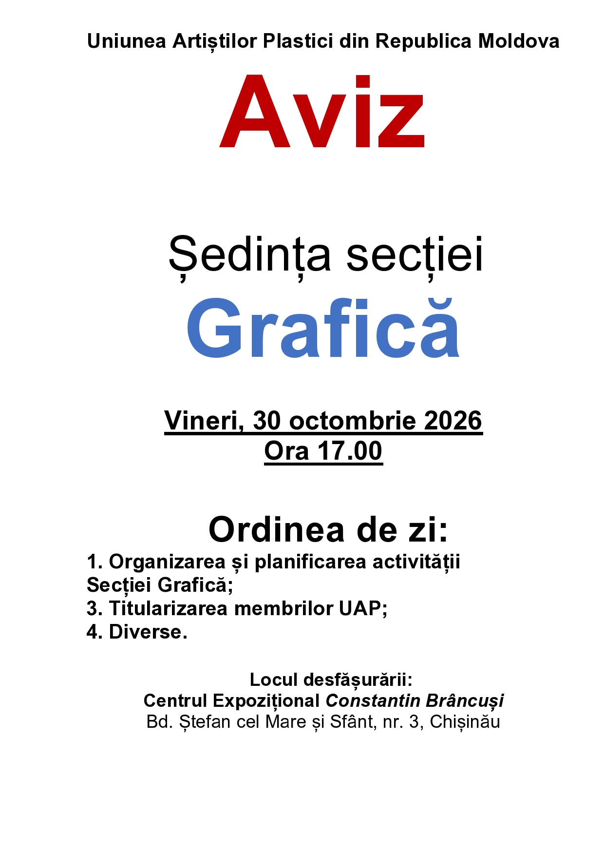 Aviz. Ședința secției Grafică 30.10.2026