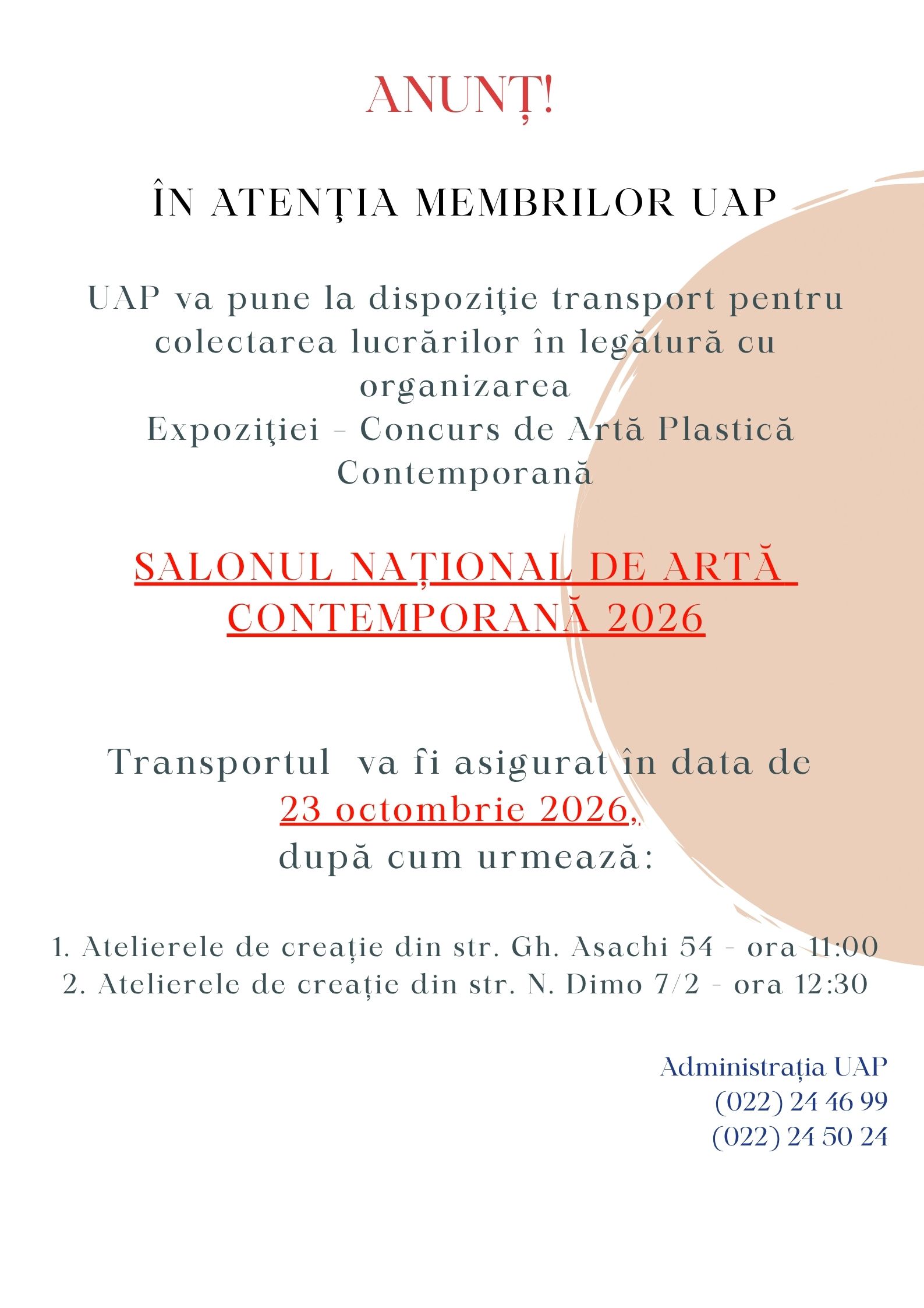 Transportul pentru expoziția SNAC 2026